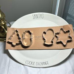 Rae Dunn Santa’s Cookie Exchange platter with cookie cutters